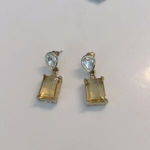 Costume earrings with diamond tear drop and rectangular citrine.